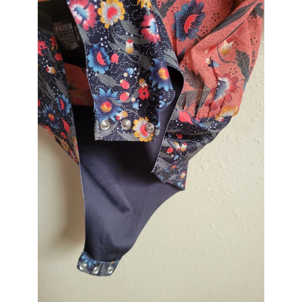 Zara Colorful Floral Ruffle Chiffon Romantic Short Sleeve Bodysuit Sz M - Picture 6 of 15